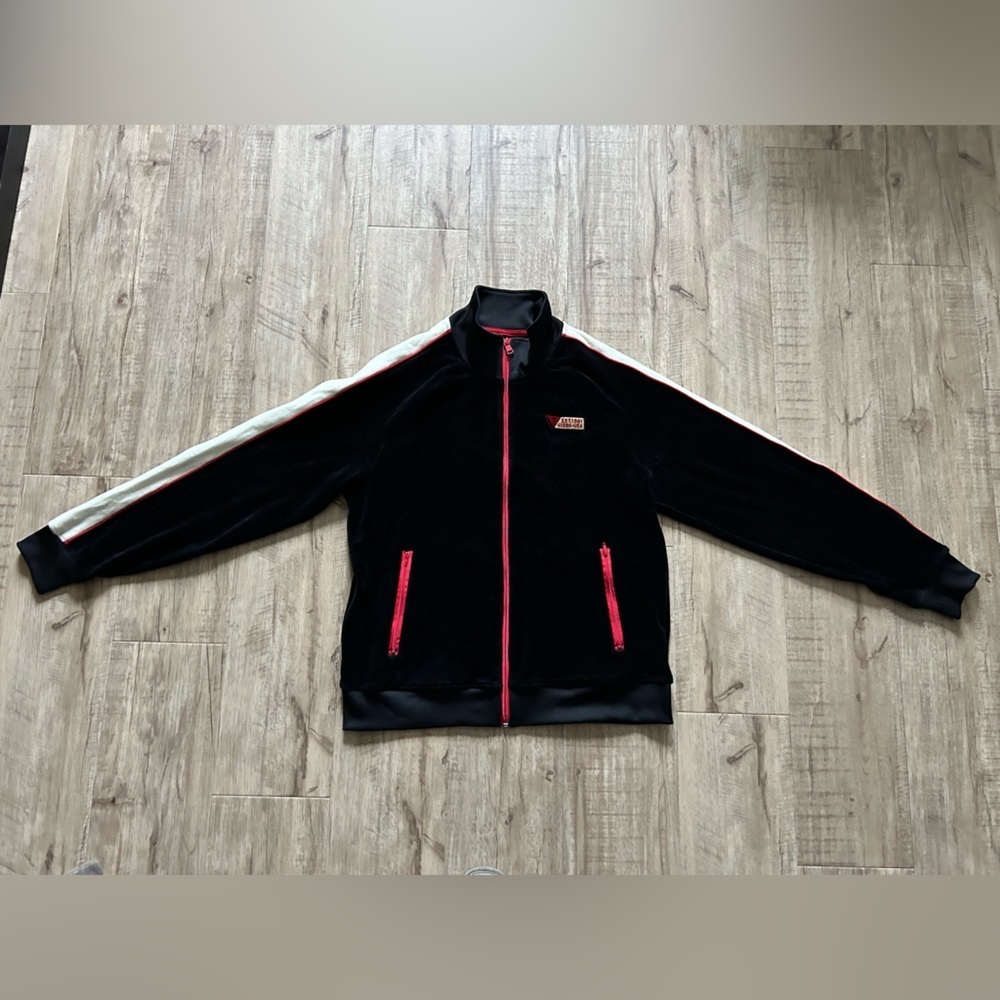 Vintage Guess Black and Red Men's velour tracksuit Jacket retro OG streetwear - Picture 7 of 9